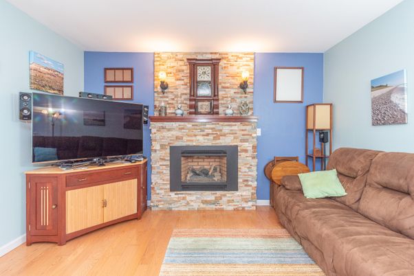 Fireplace, Interior, Living room, Stone Walls, Wood Texture Flooring