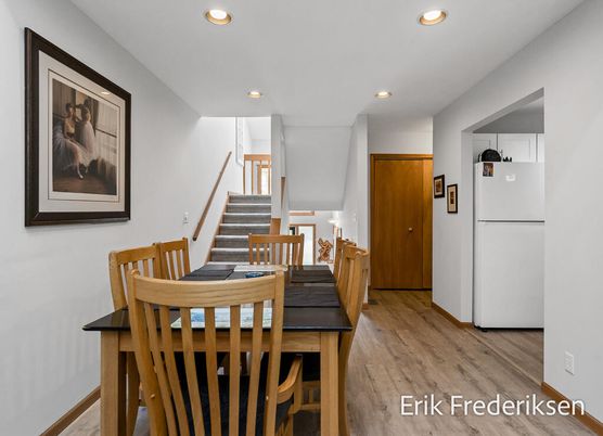 Dining room, Interior, Kitchen, Recessed Lighting, Wood Texture Flooring