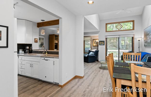 Dining room, Interior, Kitchen, Living room, Pendant Lights, Recessed Lighting, Wood Texture Flooring
