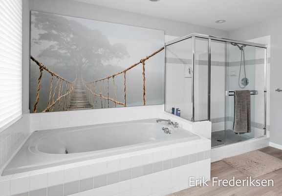 Bathroom, Glass Shower, Interior, Recessed Lighting, Wood Texture Flooring