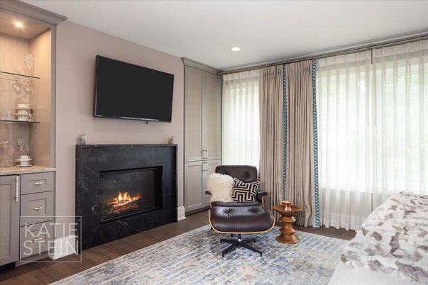 Fireplace, Interior, Recessed Lighting, Wood Texture Flooring