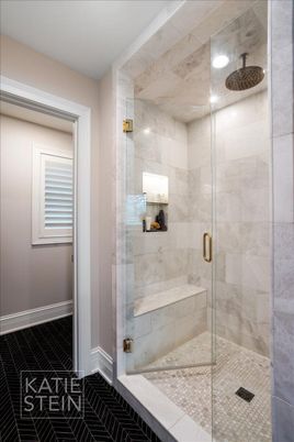 Bathroom, Glass Shower, Interior, Marble Walls, Recessed Lighting