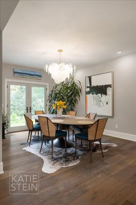 Chandelier, Dining room, Interior, Recessed Lighting, Wood Texture Flooring