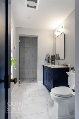 Bathroom, Glass Shower, Interior, Marble, Marble Walls, Recessed Lighting