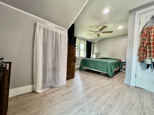 Bedroom, Interior, Recessed Lighting, Wood Texture Flooring