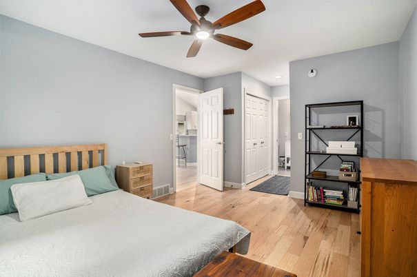 Bedroom, Interior, Recessed Lighting, Wood Texture Flooring