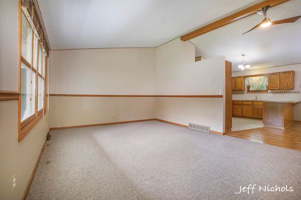 Chandelier, Empty room, Interior, Kitchen, Wooden Beams, Wood Texture Flooring