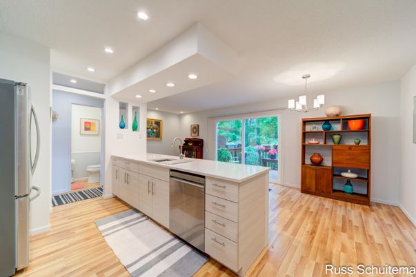 Chandelier, Interior, Kitchen, Recessed Lighting, Wood Texture Flooring