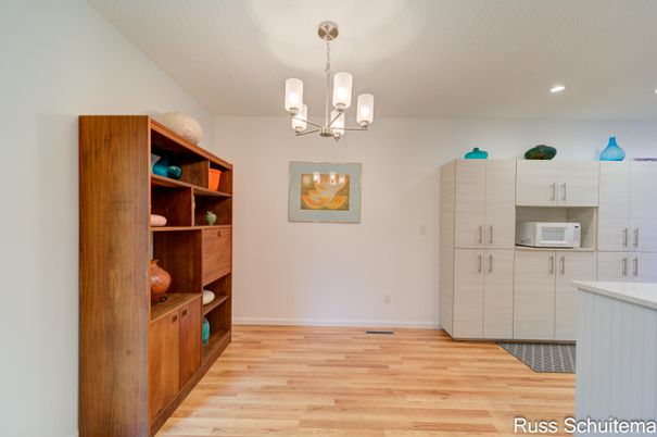 Chandelier, Interior, Kitchen, Recessed Lighting, Wood Texture Flooring