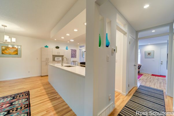 Interior, Kitchen, Pendant Lights, Recessed Lighting, Wood Texture Flooring