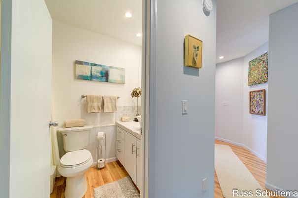 Bathroom, Interior, Recessed Lighting, Wood Texture Flooring