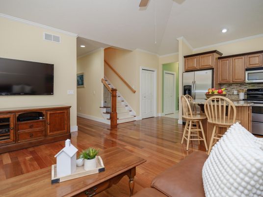Dining room, Interior, Kitchen, Recessed Lighting, Stainless Steel Appliances, Wood Texture Flooring