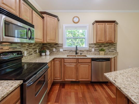 Interior, Kitchen, Stainless Steel Appliances, Wood Texture Flooring