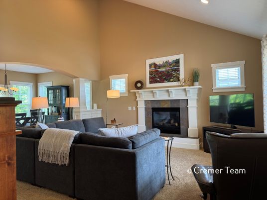 Dining room, Fireplace, Interior, Living room, Recessed Lighting