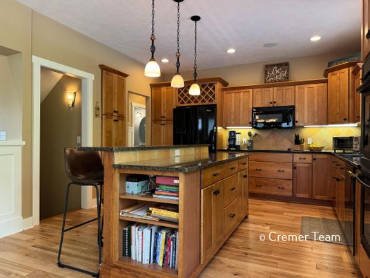 Interior, Kitchen, Pendant Lights, Recessed Lighting, Wood Texture Flooring
