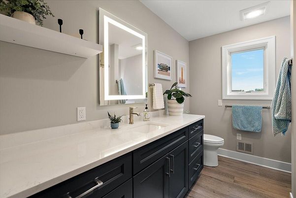Bathroom, Interior, Recessed Lighting, Wood Texture Flooring