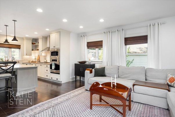 Interior, Kitchen, Living room, Pendant Lights, Recessed Lighting, Stainless Steel Appliances, Wood Texture Flooring