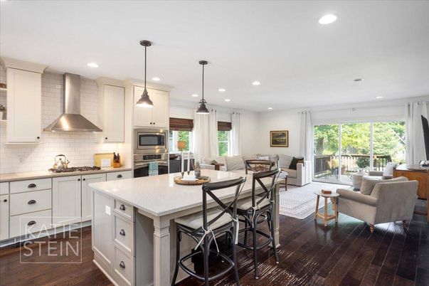 Interior, Kitchen, Living room, Pendant Lights, Recessed Lighting, Stainless Steel Appliances, Wood Texture Flooring