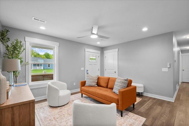 Interior, Living room, Recessed Lighting, Wood Texture Flooring