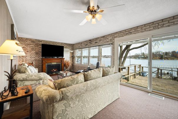 Fireplace, Interior, Living room, Stone Walls, Water