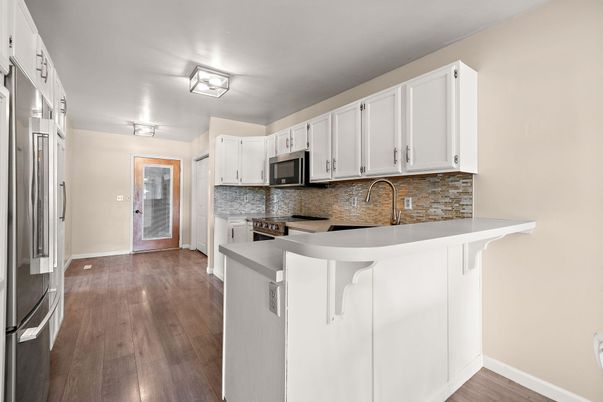 Interior, Kitchen, Stainless Steel Appliances, Wood Texture Flooring