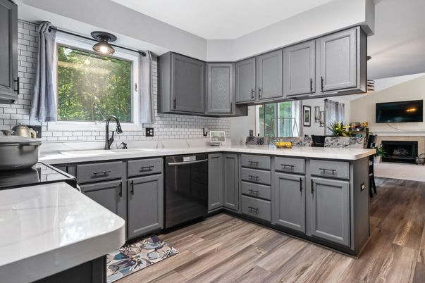 Fireplace, Interior, Kitchen, Wood Texture Flooring