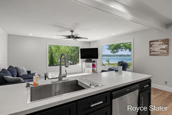 Interior, Kitchen, Recessed Lighting, Water, Wood Texture Flooring