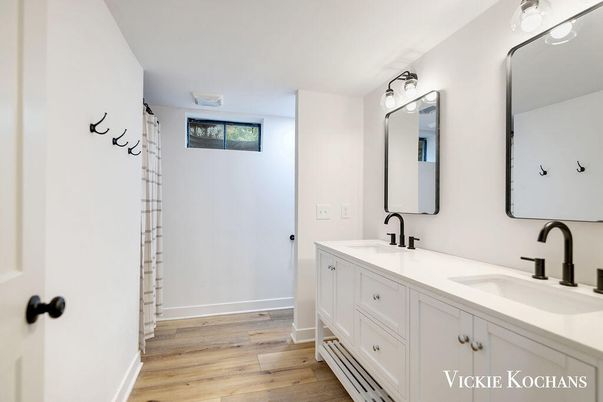 Bathroom, Dual Sink Vanities, Interior, Wood Texture Flooring