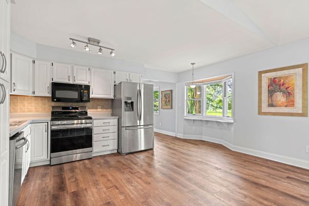 Interior, Kitchen, Pendant Lights, Stainless Steel Appliances, Wood Texture Flooring