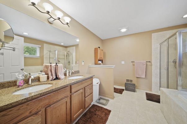Bathroom, Dual Sink Vanities, Glass Shower, Interior, Recessed Lighting