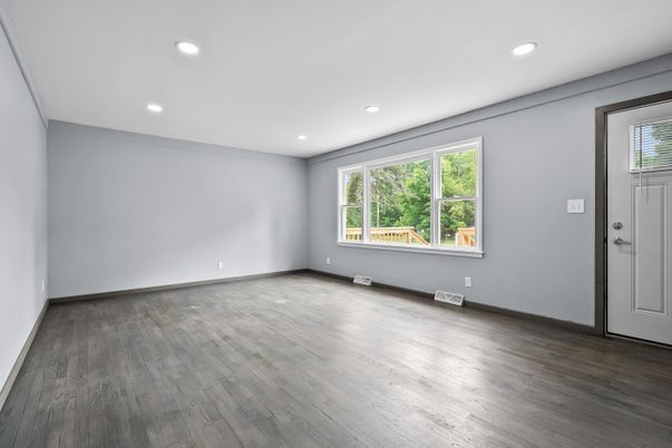 Empty room, Interior, Recessed Lighting, Wood Texture Flooring