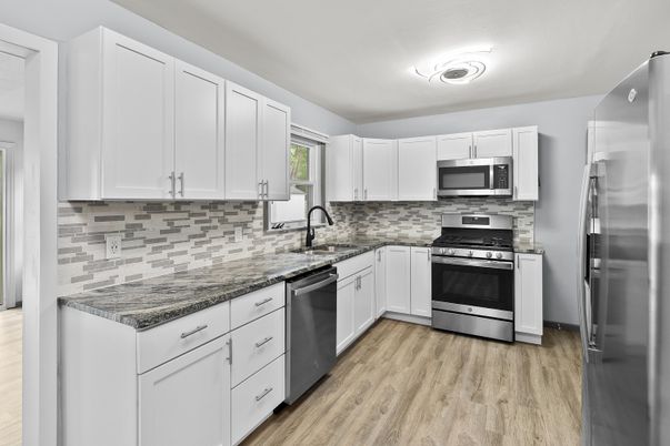 Interior, Kitchen, Stainless Steel Appliances, Wood Texture Flooring