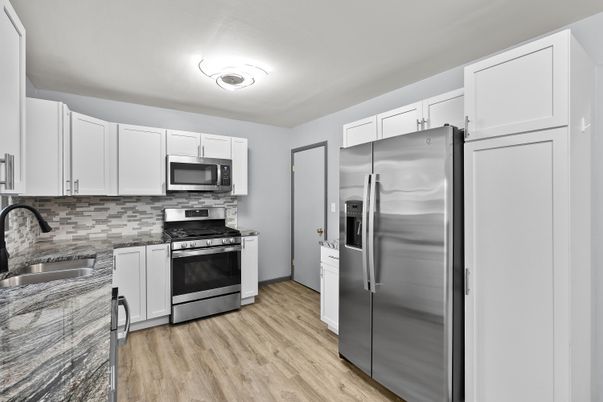 Interior, Kitchen, Stainless Steel Appliances, Wood Texture Flooring