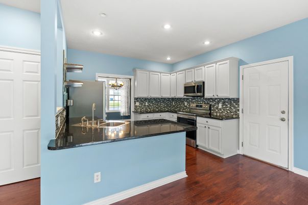 Interior, Kitchen, Recessed Lighting, Wood Texture Flooring