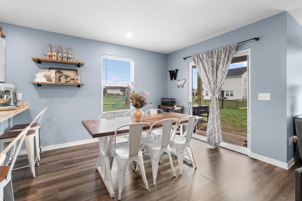 Dining room, Interior, Recessed Lighting, Wood Texture Flooring