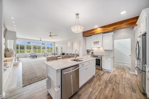 Interior, Kitchen, Living room, Pendant Lights, Recessed Lighting, Stainless Steel Appliances, Wood Texture Flooring