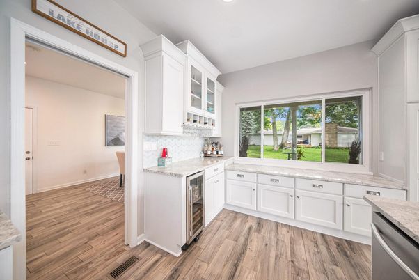 Interior, Kitchen, Recessed Lighting, Wood Texture Flooring