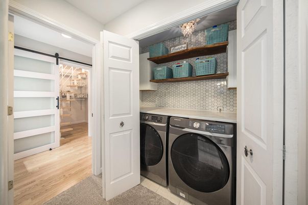Interior, Recessed Lighting, Utility Closets, Washer, Wood Texture Flooring