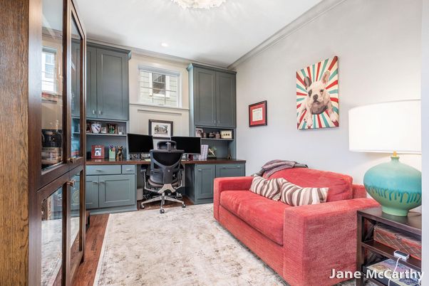 Home Office, Interior, Recessed Lighting, Wood Texture Flooring