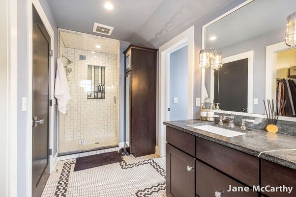 Bathroom, Dual Sink Vanities, Glass Shower, Interior, Recessed Lighting