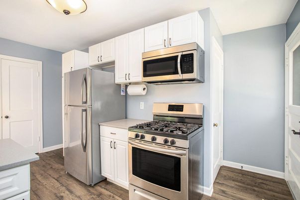 Interior, Kitchen, Stainless Steel Appliances, Wood Texture Flooring