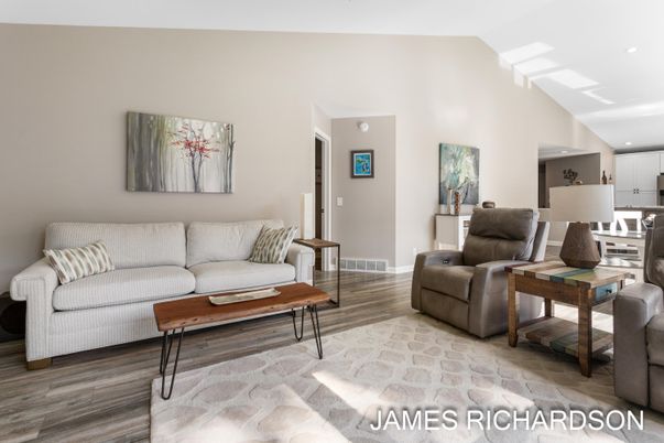 Interior, Living room, Recessed Lighting, Wood Texture Flooring