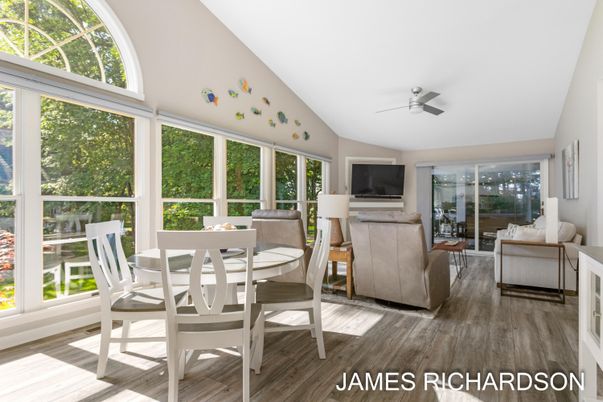 Dining room, Interior, Living room, Sun Room, Wood Texture Flooring