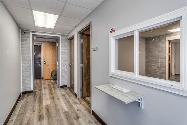 Elevator, Interior, Stone Walls, Wood Texture Flooring