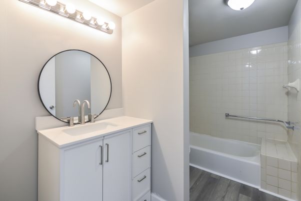 Bathroom, Glass Shower, Interior, Wood Texture Flooring