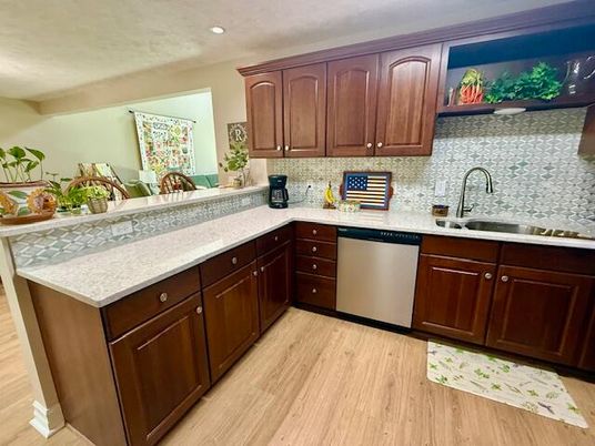 Interior, Kitchen, Recessed Lighting, Wood Texture Flooring