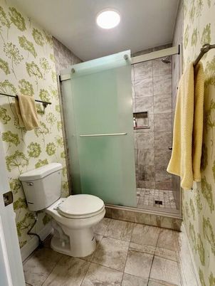 Bathroom, Glass Shower, Interior, Recessed Lighting