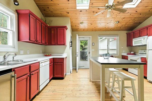 Interior, Kitchen, Recessed Lighting, Wooden Ceilings, Wood Texture Flooring