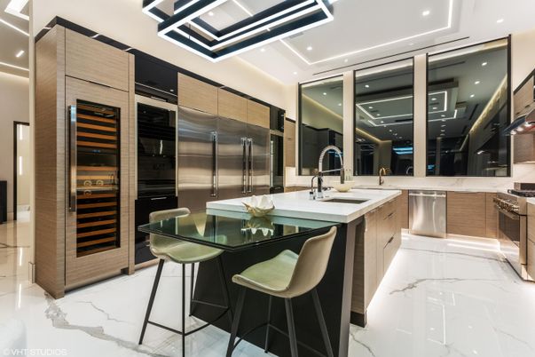 Interior, Kitchen, Marble, Recessed Lighting, Stainless Steel Appliances