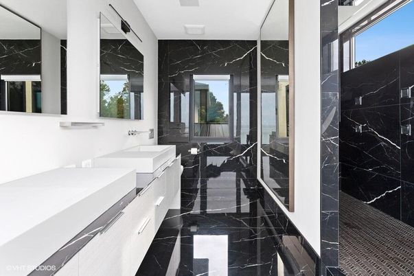 Bathroom, Dual Sink Vanities, Interior, Marble, Marble Walls